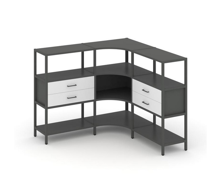 Shelf System Трехсекционный угловой стеллаж трехярусный с ящиками SN.STMU-331 Антрацит/Белый/Металл