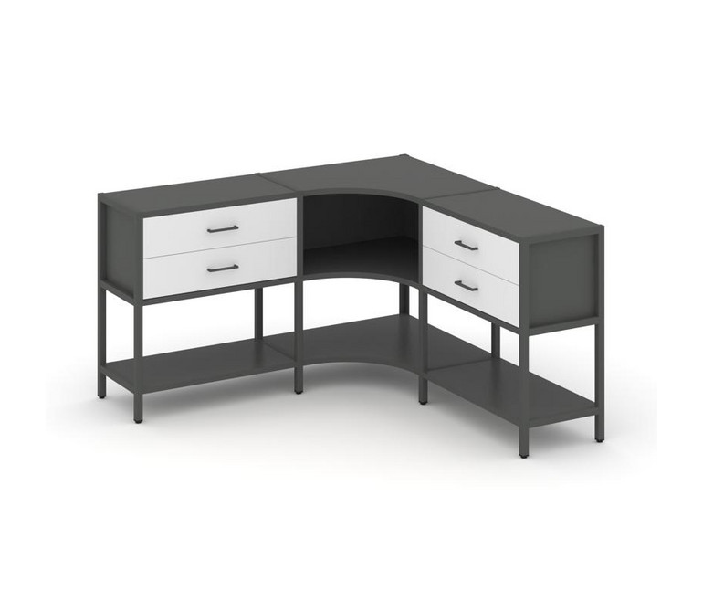 Shelf System Трехсекционный угловой стеллаж двухярусный с ящиками SN.STMU-231 Антрацит/Белый/Металл