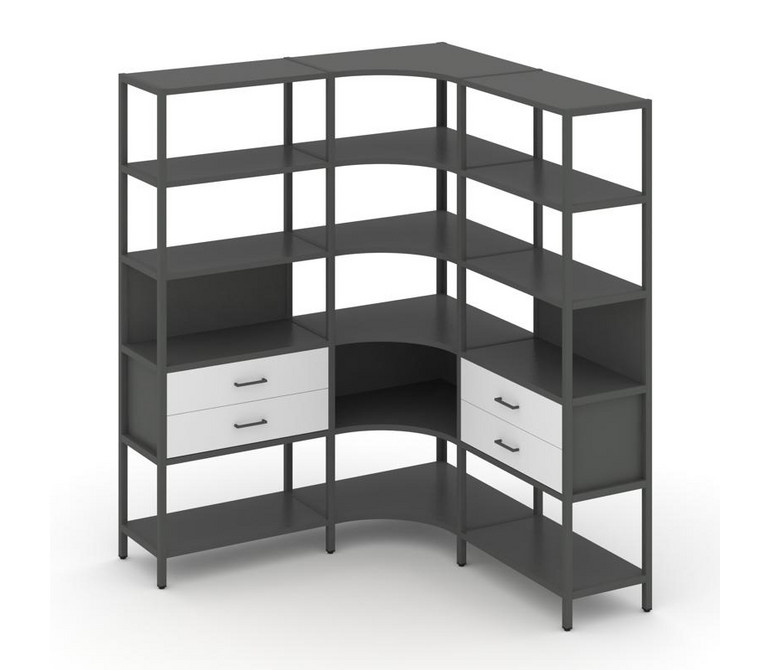 Shelf System Трехсекционный угловой стеллаж пятиярусный с ящиками SN.STMU-531 Антрацит/Белый/Металл