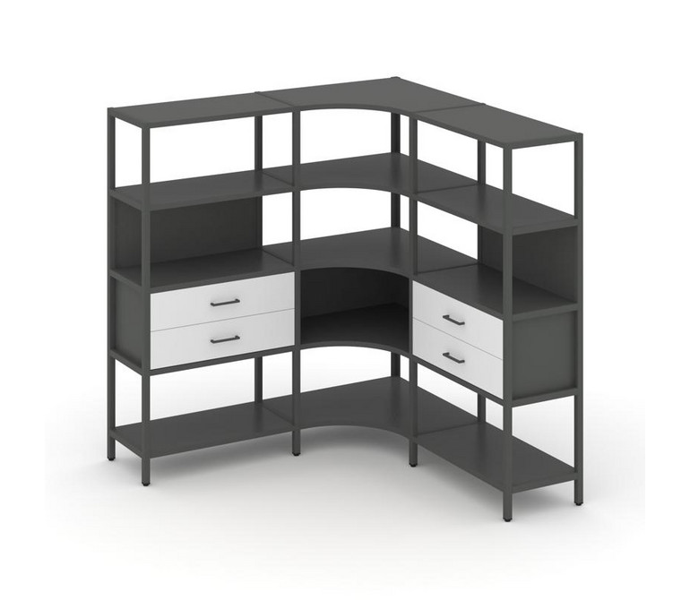 Shelf System Трехсекционный угловой стеллаж четырехярусный с ящиками SN.STMU-431 Антрацит/Белый/Мета