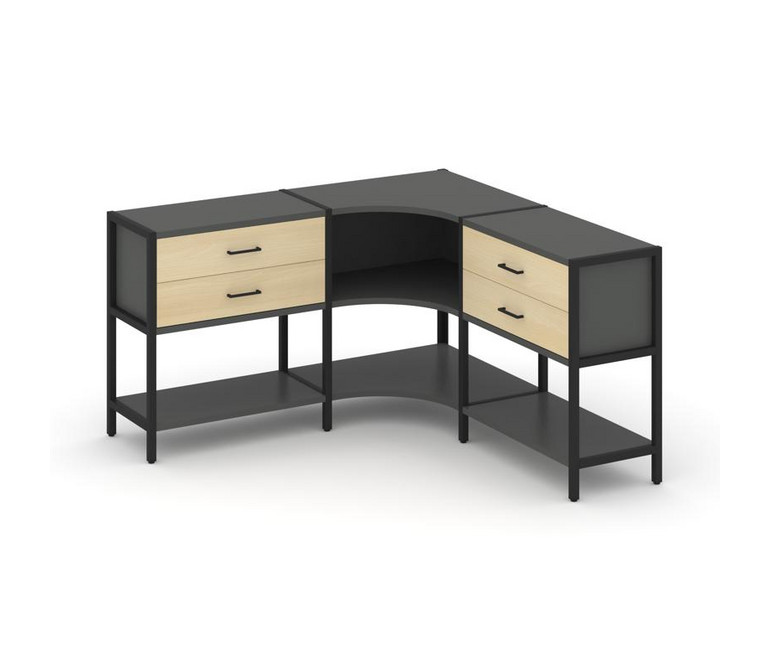 Shelf System Трехсекционный угловой стеллаж двухярусный с ящиками SN.STMU-231 Антрацит/Акация Лорка/