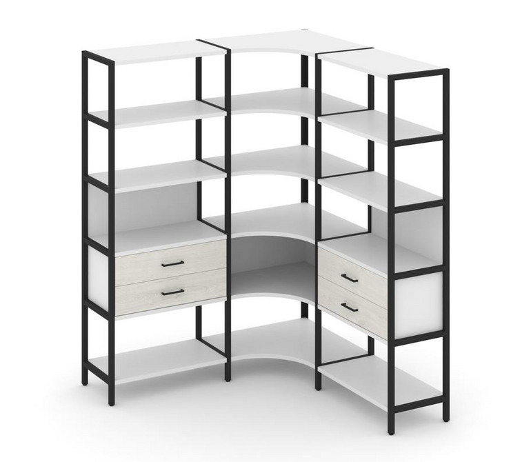 Shelf System Трехсекционный угловой стеллаж пятиярусный с ящиками SN.STMU-531 Белый/Дуб Наварра/Мета