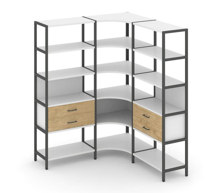 Shelf System Трехсекционный угловой стеллаж пятиярусный с ящиками SN.STMU-531 Белый/Тиквуд Светлый/М