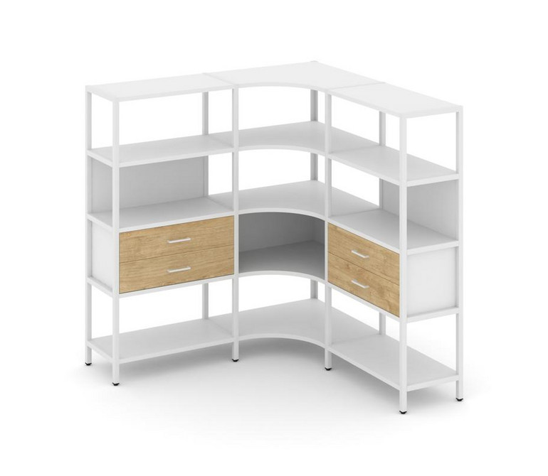 Shelf System Трехсекционный угловой стеллаж четырехярусный с ящиками SN.STMU-431 Белый/Тиквуд Светлы