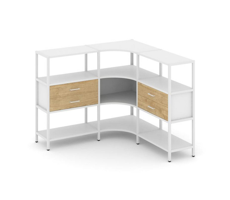 Shelf System Трехсекционный угловой стеллаж трехярусный с ящиками SN.STMU-331 Белый/Тиквуд Светлый/М