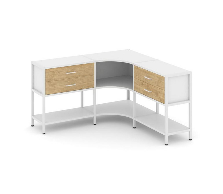 Shelf System Трехсекционный угловой стеллаж двухярусный с ящиками SN.STMU-231 Белый/Тиквуд Светлый/М