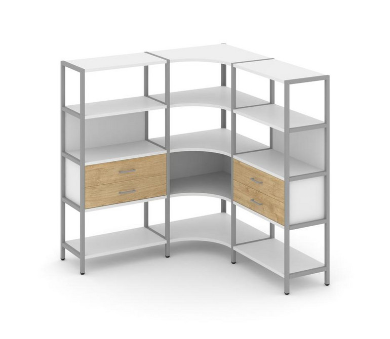 Shelf System Трехсекционный угловой стеллаж четырехярусный с ящиками SN.STMU-431 Белый/Тиквуд Светлы