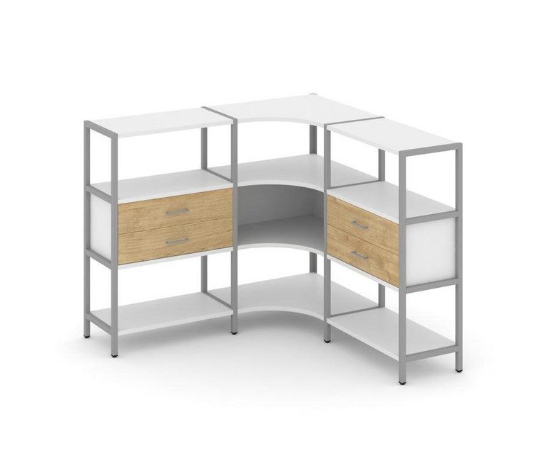 Shelf System Трехсекционный угловой стеллаж трехярусный с ящиками SN.STMU-331 Белый/Тиквуд Светлый/М