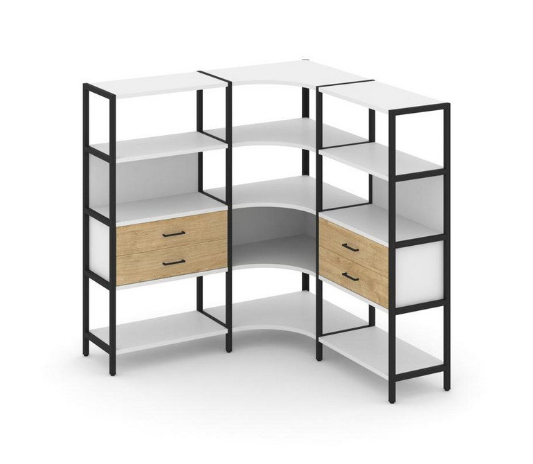 Shelf System Трехсекционный угловой стеллаж четырехярусный с ящиками SN.STMU-431 Белый/Тиквуд Светлы