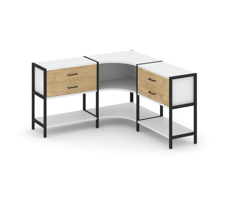 Shelf System Трехсекционный угловой стеллаж двухярусный с ящиками SN.STMU-231 Белый/Тиквуд Светлый/М