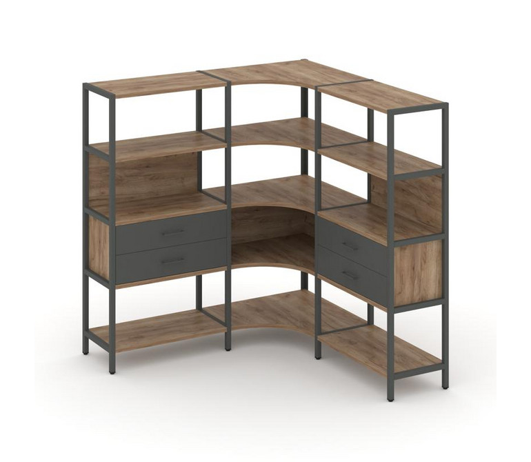 Shelf System Трехсекционный угловой стеллаж четырехярусный с ящиками SN.STMU-431 Дуб Табак/Антрацит/