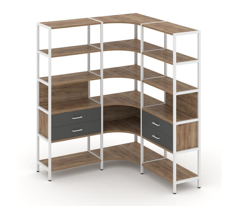 Shelf System Трехсекционный угловой стеллаж пятиярусный с ящиками SN.STMU-531 Дуб Табак/Антрацит/Мет