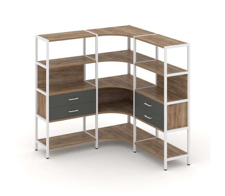 Shelf System Трехсекционный угловой стеллаж четырехярусный с ящиками SN.STMU-431 Дуб Табак/Антрацит/