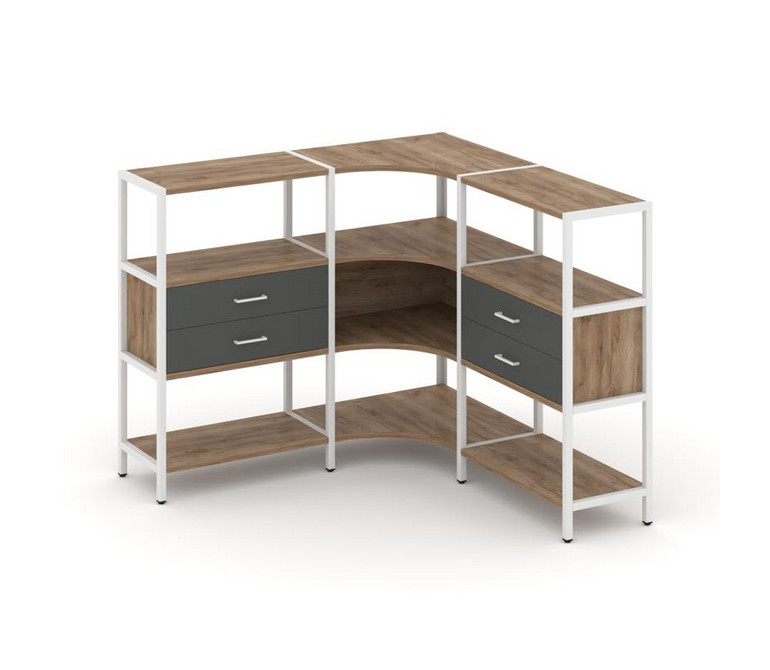 Shelf System Трехсекционный угловой стеллаж трехярусный с ящиками SN.STMU-331 Дуб Табак/Антрацит/Мет