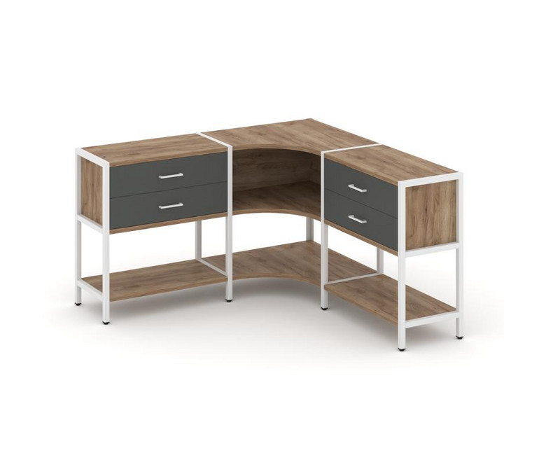 Shelf System Трехсекционный угловой стеллаж двухярусный с ящиками SN.STMU-231 Дуб Табак/Антрацит/Мет