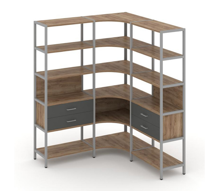 Shelf System Трехсекционный угловой стеллаж пятиярусный с ящиками SN.STMU-531 Дуб Табак/Антрацит/Мет