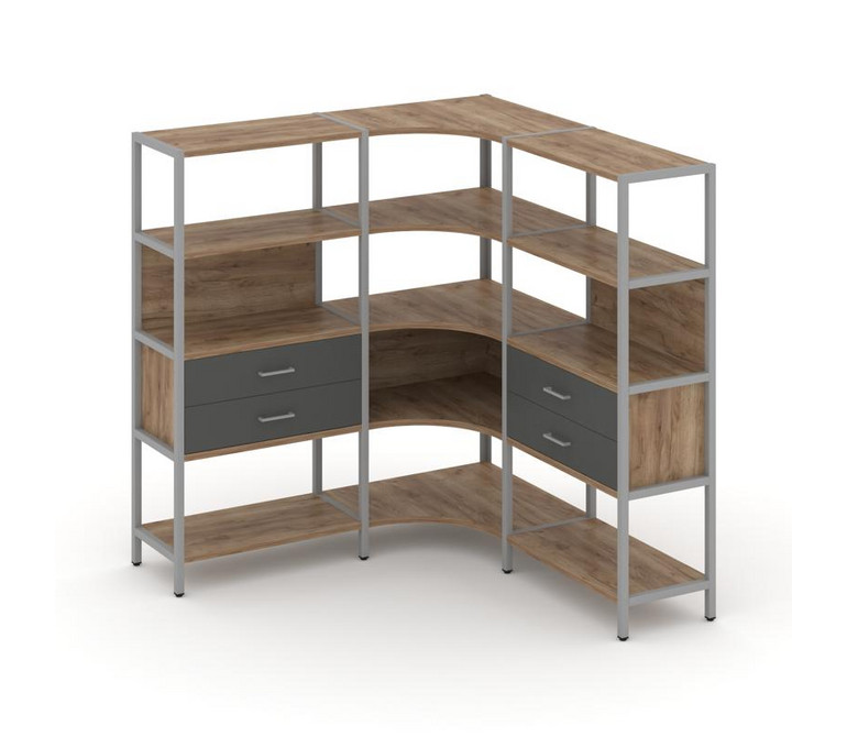 Shelf System Трехсекционный угловой стеллаж четырехярусный с ящиками SN.STMU-431 Дуб Табак/Антрацит/