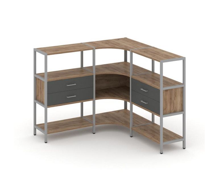 Shelf System Трехсекционный угловой стеллаж трехярусный с ящиками SN.STMU-331 Дуб Табак/Антрацит/Мет