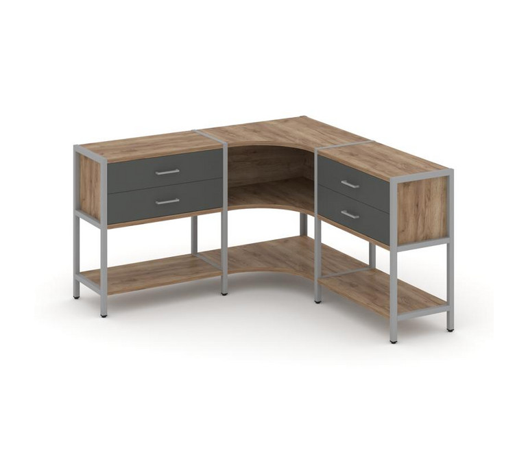 Shelf System Трехсекционный угловой стеллаж двухярусный с ящиками SN.STMU-231 Дуб Табак/Антрацит/Мет