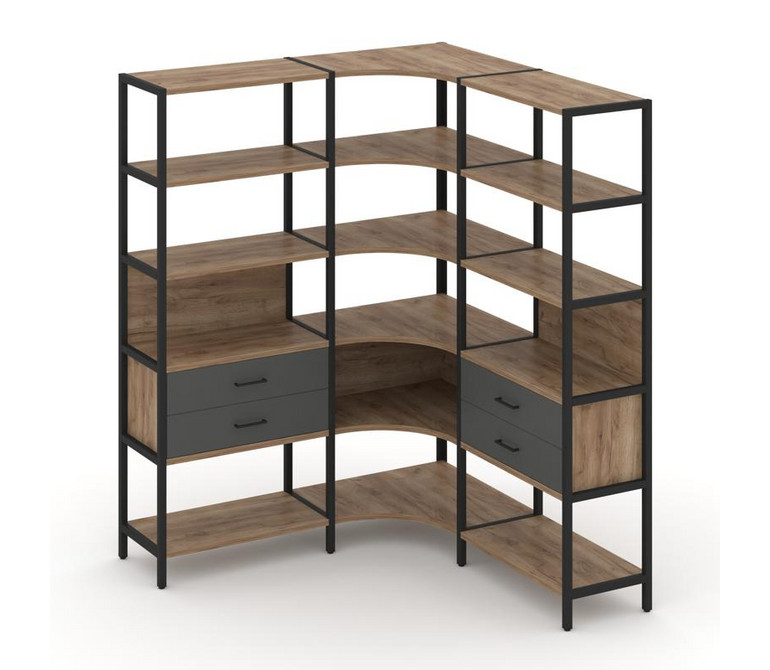 Shelf System Трехсекционный угловой стеллаж пятиярусный с ящиками SN.STMU-531 Дуб Табак/Антрацит/Мет