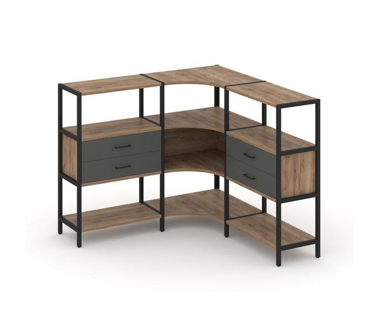 Shelf System Трехсекционный угловой стеллаж трехярусный с ящиками SN.STMU-331 Дуб Табак/Антрацит/Мет