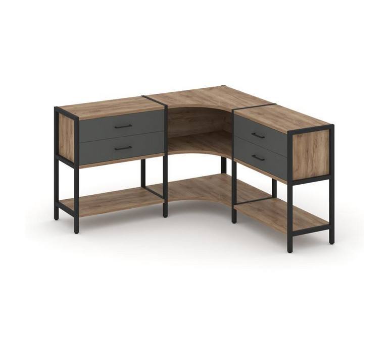 Shelf System Трехсекционный угловой стеллаж двухярусный с ящиками SN.STMU-231 Дуб Табак/Антрацит/Мет
