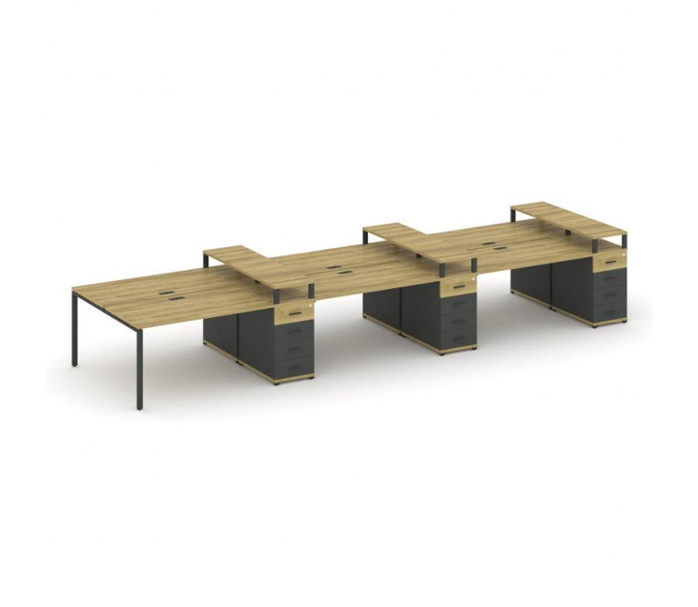 Концепт Рабочая станция 6 мест с 3 опорными тумбами CN.DRS-475 A Дуб Винченцо/Антрацит NEW/Металл Ан