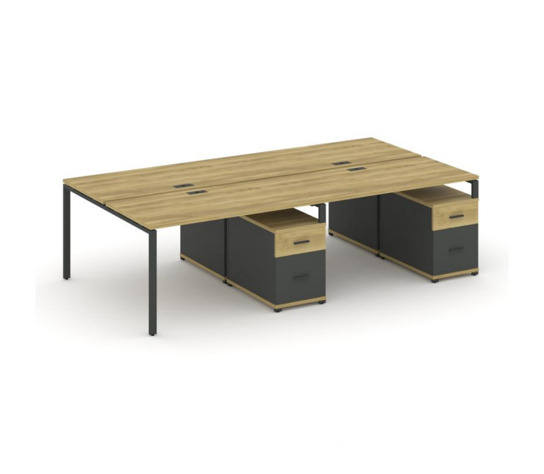 Концепт Рабочая станция 4 места с 2 двухсторонними опорными тумбами CN.DRS-322 A Дуб Винченцо/Антрац