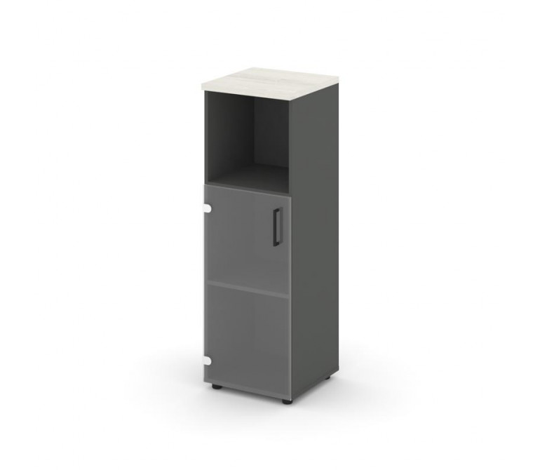 Стайл Проджект Шкаф средний узкий SN.STU-202(L) Антрацит NEW/Дуб Наварра/Прозрачный/Черный Ручки 400