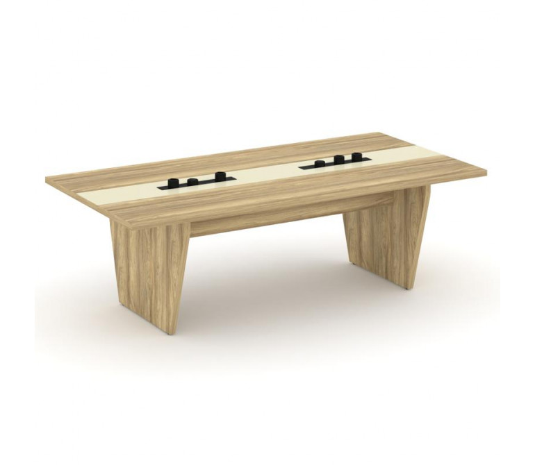 Корнер Стол переговорный COR.PRG-24.E-2 Гикори Песочный/Ваниль 2400*1200*750