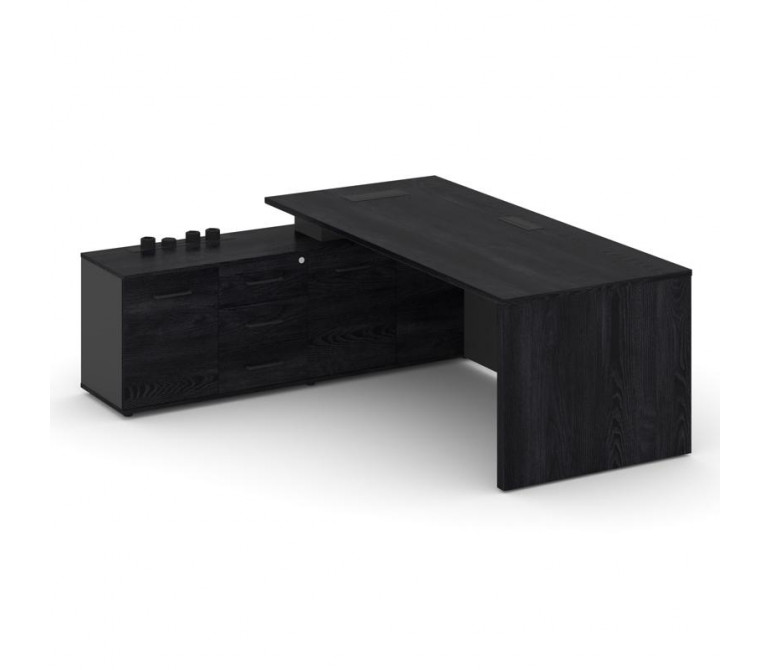 Касл Стол руководителя с электр. на опорной тумбе левый CS.D-SRGE-18 (L) Каштан Тоскана/Базальт/Черн