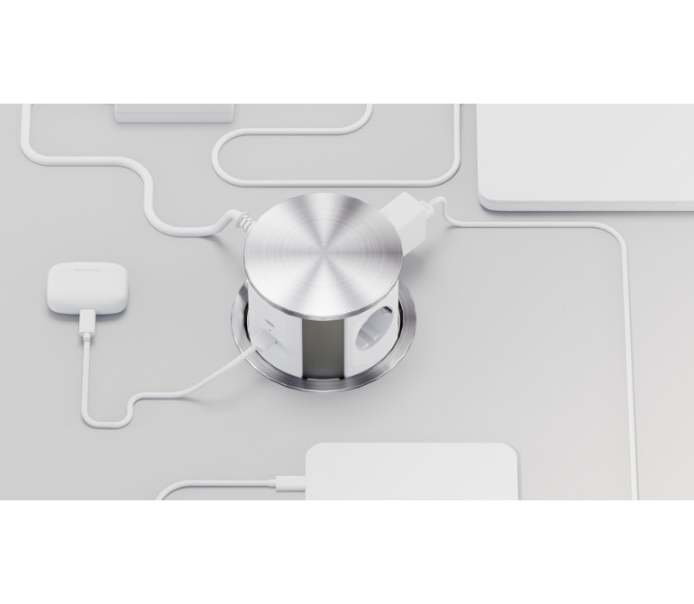 Электрификация Блок розеток выдвижной вертикальный (3 розетки, USB-A, USB-C) G10703N-2AC.N Серебро/Б