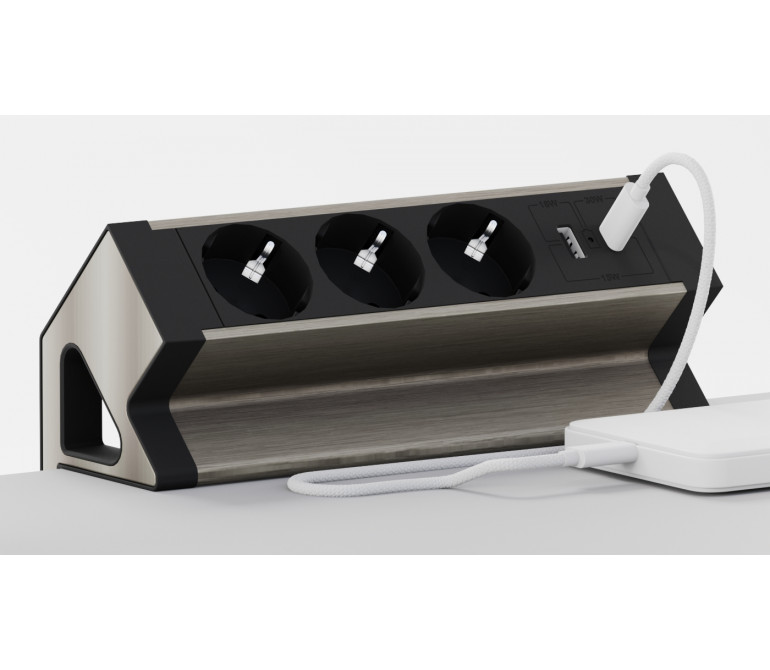 Электрификация Блок розеток настольный с двумя крепежами (3 розетки, USB-A, USB-C) G4103Y-2AC.N Сере