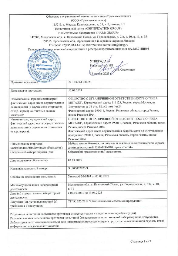 Протокол испытаний №15X/P-13.04/23
