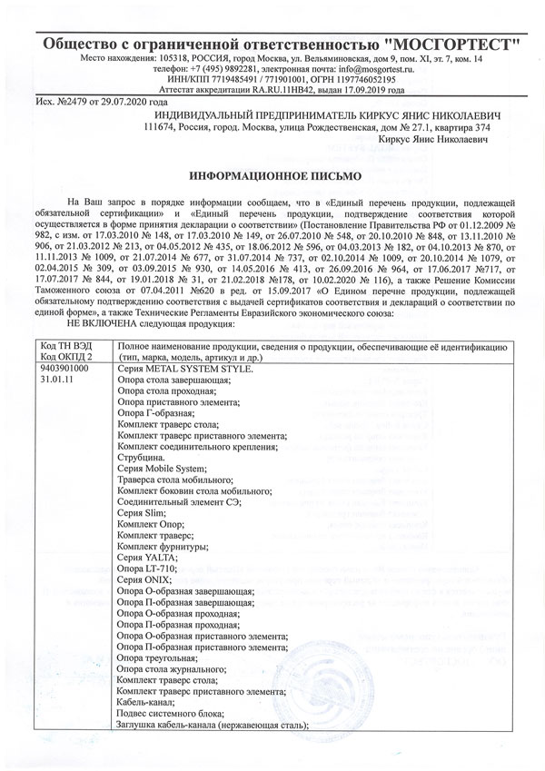 Информационное письмо №2479 от 29.07.2020